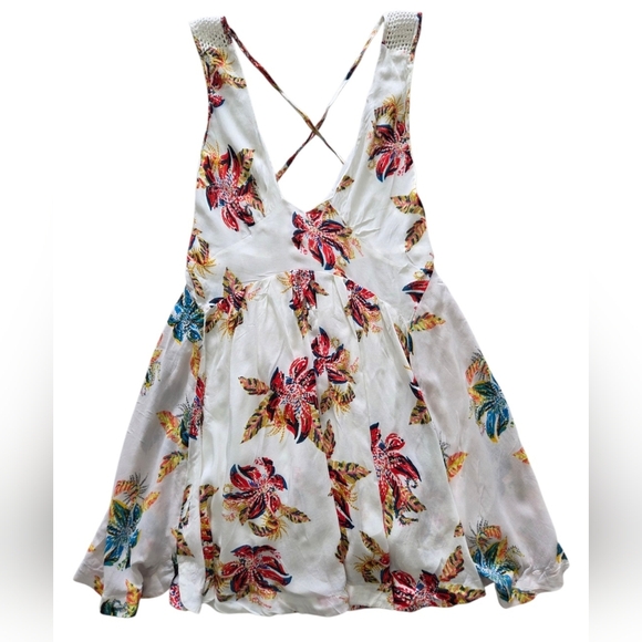 Free People Thought I Was Dreamin Plunging V-Neck Floral Mini Dress XS Babydoll - Picture 4 of 11